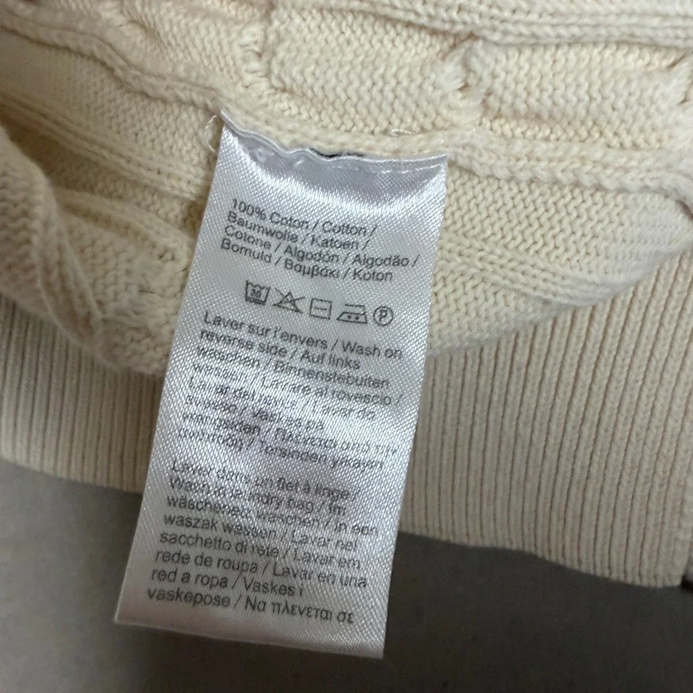 Lacoste Mens Cable Knit‎ Cotton Sweater Cream White Crew Neck Size 40